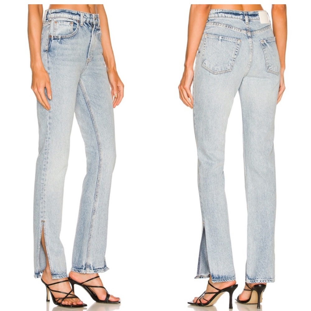 GRLFRND Light Wash Boot Cut Jeans with Hem Slits
